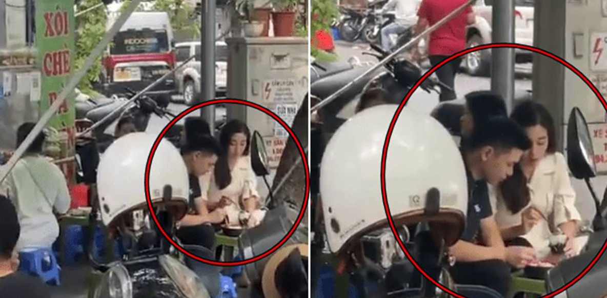 Là một thiếu gia nhưng Đỗ Vinh Quang cũng vô cùng giản dị khi xuất hiện cùng bạn gái tại một quán ăn ven đường. Ảnh: Tiktok