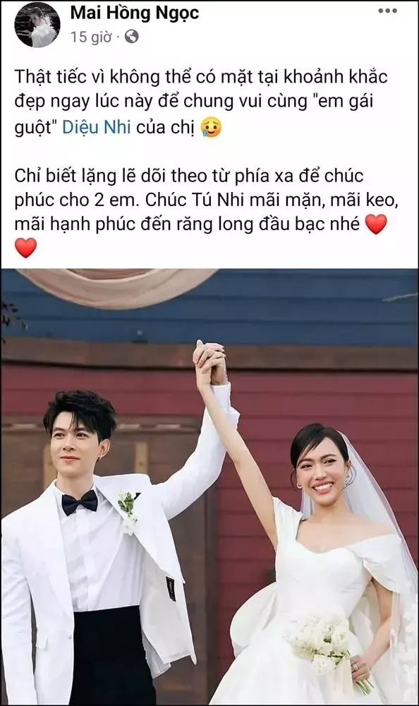 Đông Nhi gửi lời chúc tới Diệu Nhi - Anh Tú, tiếc vì không thể chứng kiến khoảnh khắc hạnh phúc của đàn em.