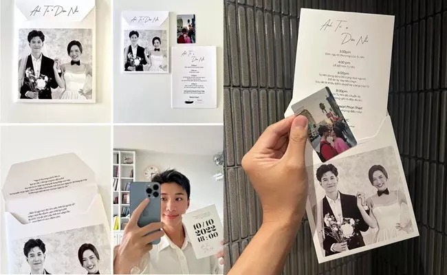 Cặp sao còn chuẩn bị card bo góc để dành tặng khách mời, đằng sau card là chữ ký.