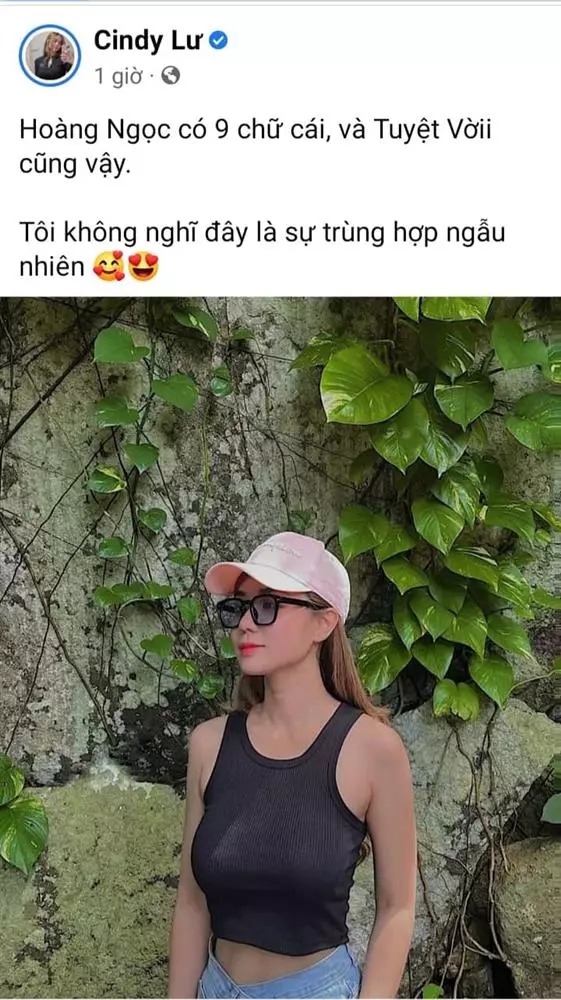 Cindy Lư đăng status vui vẻ.