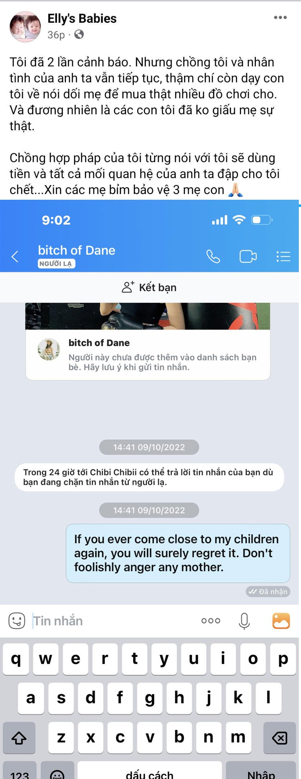 Bà mẹ 2 con cho biết cô từng cảnh cáo chồng về việc ngoại tình nhưng anh không những không nghe mà còn dọa hành hung cô 