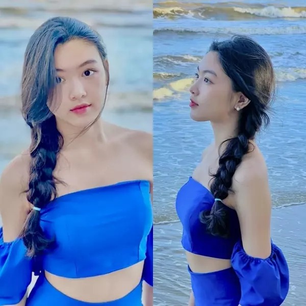 Cách đây ít ngày, cô bạn khoe khoảnh khắc diện chiếc áo quây gợi cảm phối hợp cùng chân váy xanh cùng màu khi đi biển. Dù trang điểm nhẹ nhàng, không quá đầu tư về trang phục, bối cảnh nhưng nhan sắc 10X khiến người xem phải trầm trồ.