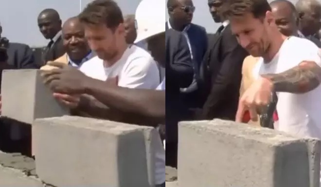 Hình ảnh Messi trộn vữa, xây gạch khiến dân mạng tò mò