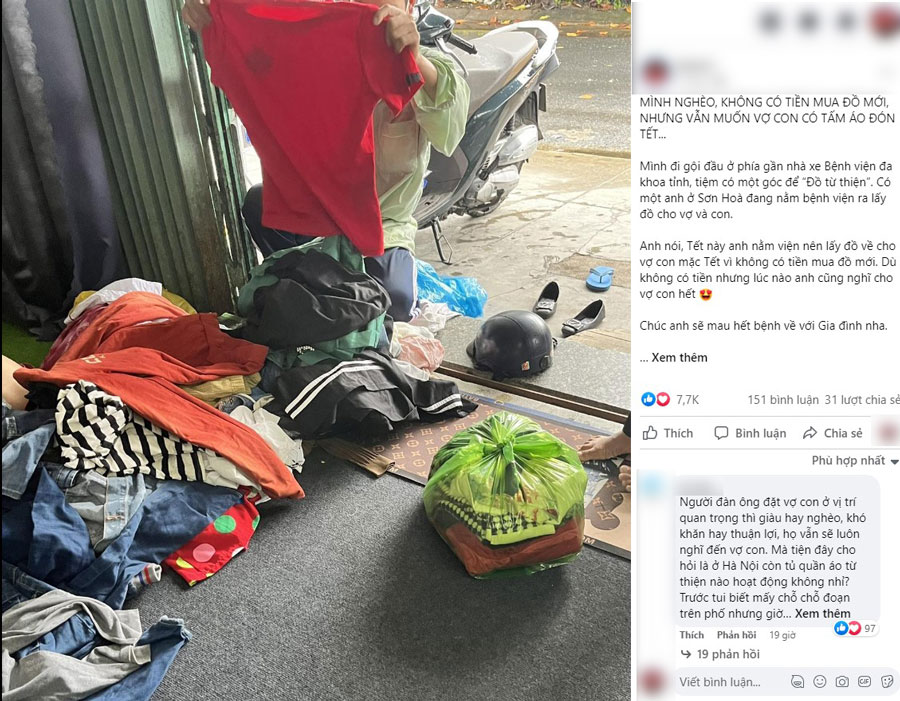  Người đàn ông dù đang nằm viện vẫn cố gắng đi lấy đồ từ thiện cho vợ con mặc Tết khiến nhiều người xúc động. (Ảnh: FB Tuy Hòa Young)