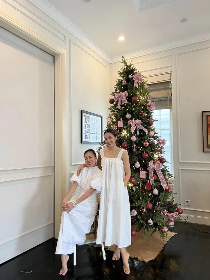 Ngọc nữ Tăng Thanh Hà cũng có một mùa Giáng sinh ấm cúng bên gia đình. Cô chọn trang trí cây thông Noel bằng tông hồng đỏ xinh xắn. Tuy đơn giản mà vẫn ngập tràn không khí giáng sinh