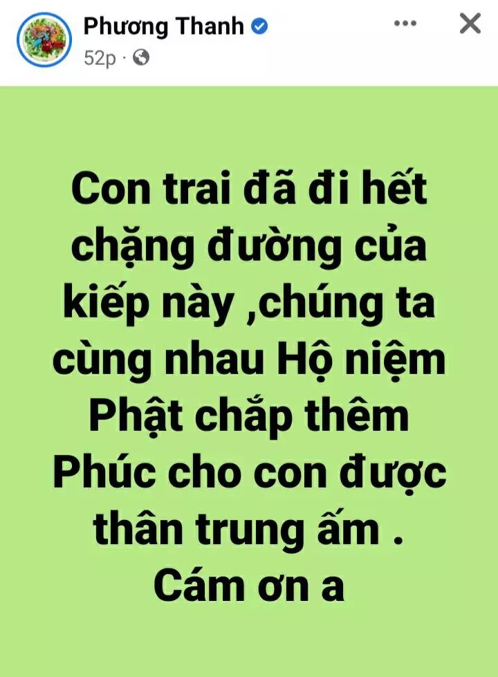 Phương Thanh cũng có lời chia sẻ khi hay tin bé trai đã tử vong. 