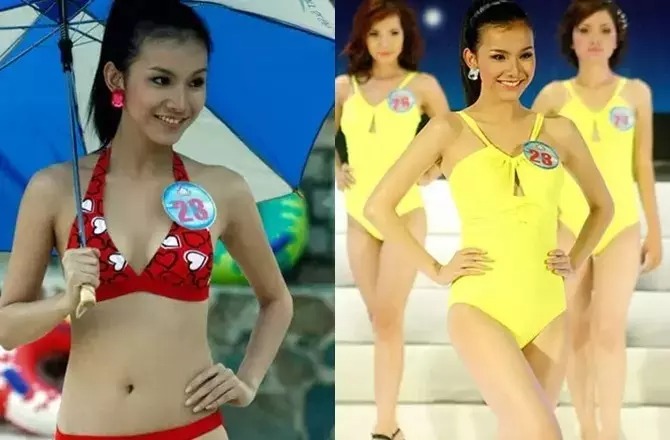 Người đẹp 8X thời điểm dự thi Miss Universe Vietnam 2008.