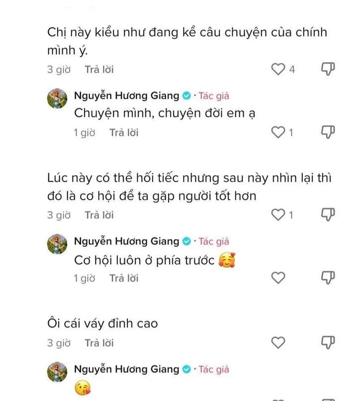Hương Giang khá lạc quan và vui vẻ trả lời bình luận của một khán giả khi an ủi cô nàng: 