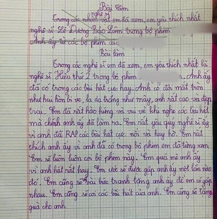Lê Dương Bảo Lâm đăng tải bài văn của học sinh tả về HIEUTHUHAI.
