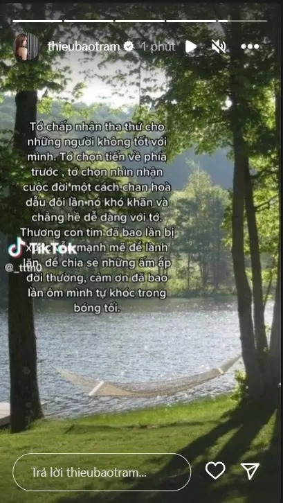 Thiều Bảo Trâm chia sẻ lại status nói về việc 