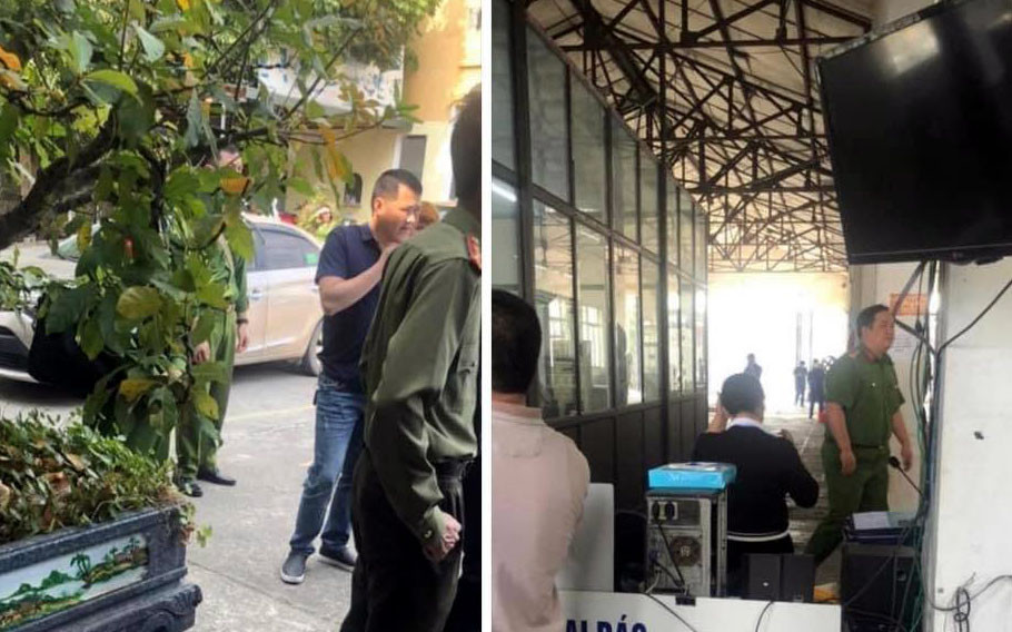 Cơ quan công an đang tiến hành khám xét Trung tâm đăng kiểm xe cơ giới 1201. Ảnh FB.