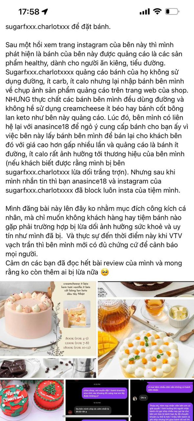 Bài đăng của một chủ tiệm bánh ngọt khác (Ảnh chụp màn hình điện thoại)