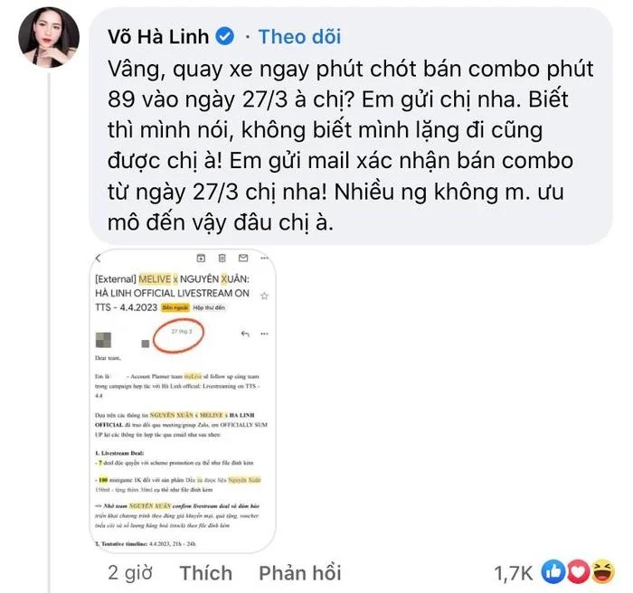 Cô còn để lại bình luận đối chất ngay dưới bài viết của nữ doanh nhân