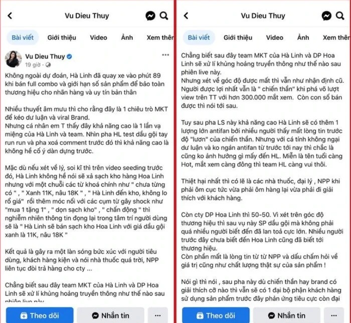 Diệu Thúy đăng bài bày tỏ quan điểm cá nhân về chuyện Hà Linh lấp liếm để bán phá giá