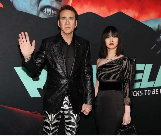 Nicolas Cage và Riko Shibata trong buổi ra mắt phim 'Renfield: Tay sai của quỷ'. 