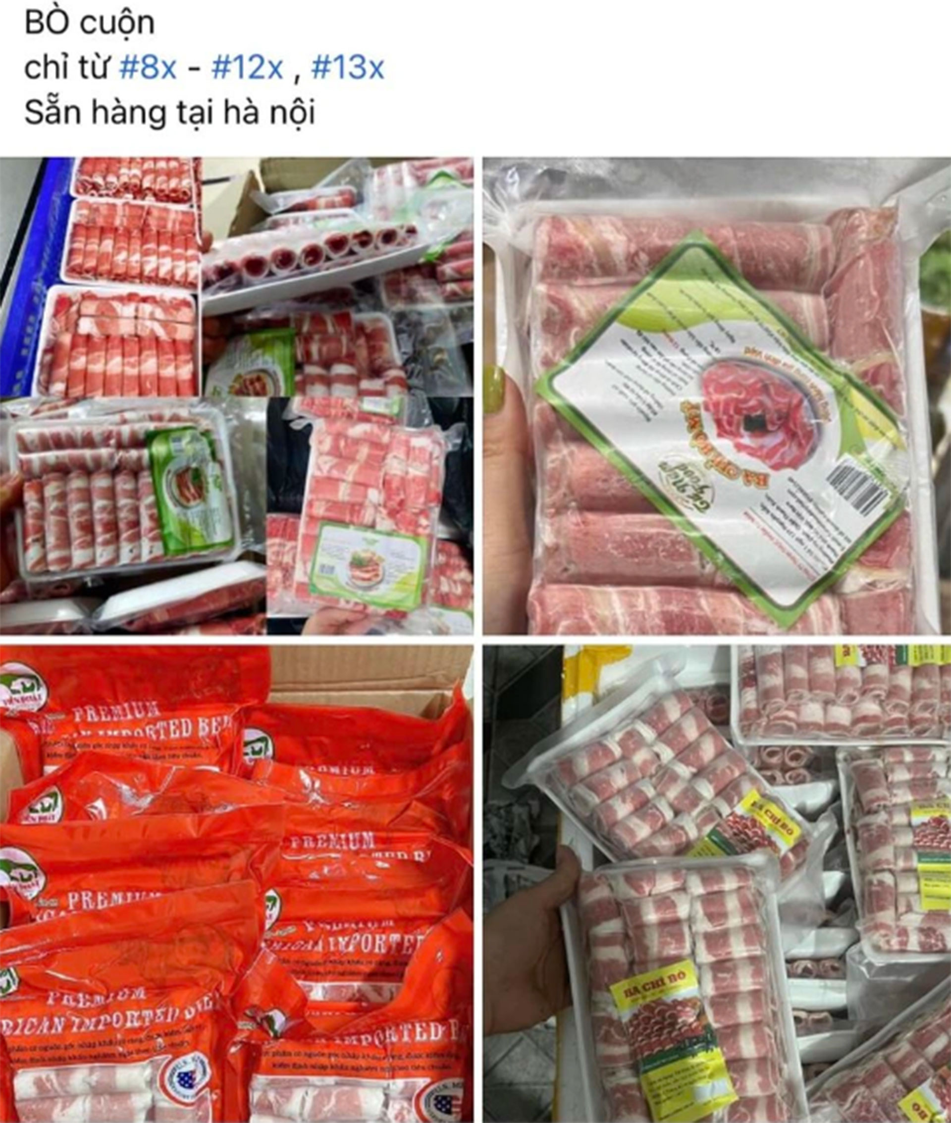 Bò cuộn đông lạnh giá chỉ trên dưới 100.000 đồng được rao bán trên mạng xã hội (Ảnh chụp màn hình).