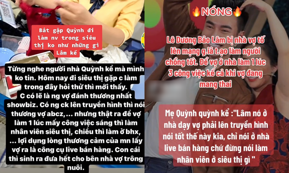 Lê Dương Bảo Lâm bị tố giả tạo với nhà vợ, bắt Quỳnh Quỳnh vừa bán hàng vừa làm nhân viên ở siêu thị