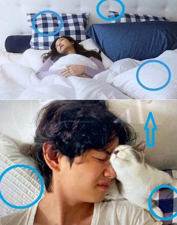 Cũng theo Osen, tài khoản nói trên gây choáng khi chia sẻ ảnh V nằm trên chiếc giường được cho là của Jennie. Trang báo Hàn cho biết 2 chiếc gối xuất hiện trong hình giống với gối trên giường của mỹ nhân BLACKPINK