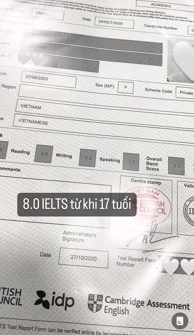 Chao đạt 8.0 IELTS năm 17 tuổi