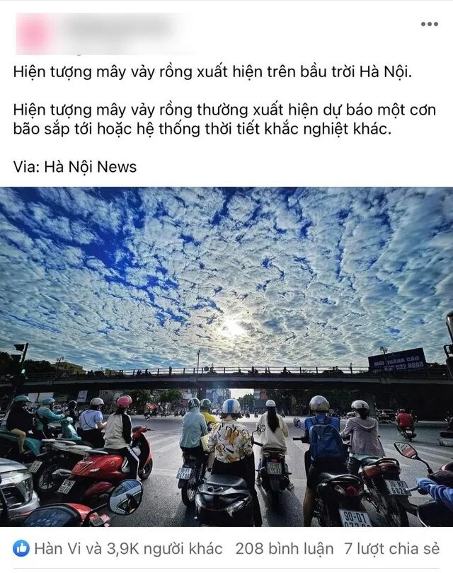 Mây vảy rồng xuất hiện trên bầu trời Hà Nội báo hiệu sắp bão, chuyên gia nói gì? Mây vảy rồng xuất hiện trên bầu trời Hà Nội báo hiệu sắp bão, chuyên gia nói gì?