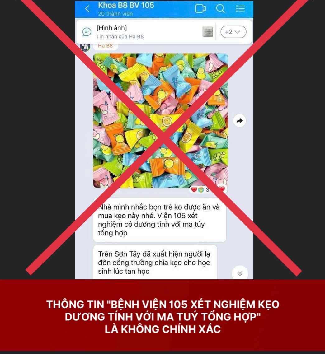 Công an Hà Nội bác tin 'BV 105 xét nghiệm kẹo dương tính với ma tuý' Công an Hà Nội bác tin 'BV 105 xét nghiệm kẹo dương tính với ma tuý'
