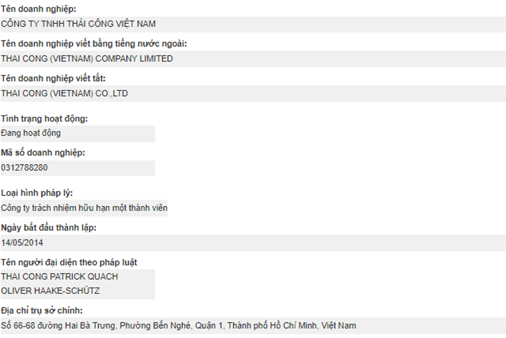 Doanh nghiệp do ông Thái Công làm đại diện.