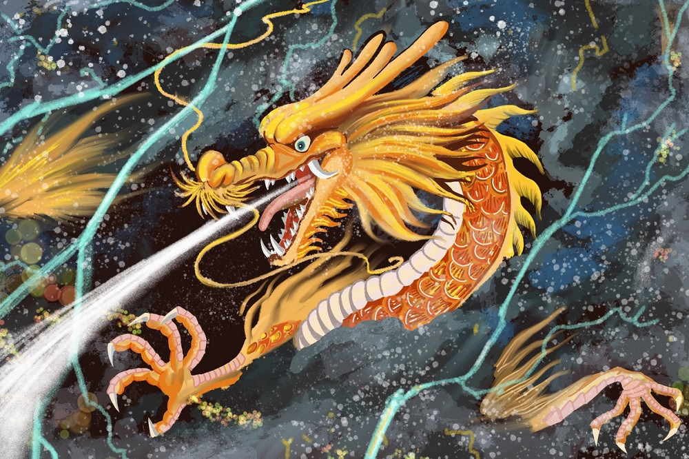 Con rồng phun mưa. Ảnh: Zcool.cn/ Baidu