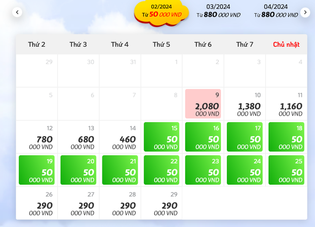 Vé máy bay của Vietjet ngày 30 Tết giá từ 2.080 đồng chưa gồm thuế phí (ảnh chụp sáng 9-2)