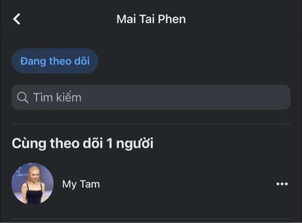 Trên mạng xã hội, Mai Tài Phến chỉ theo dõi duy nhất tài khoản của Mỹ Tâm. Hành động này giống với Ông Cao Thắng dành cho Đông Nhi, Binz với Châu Bùi...