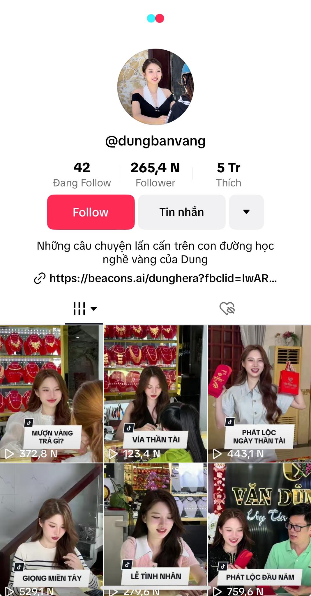 Kênh TikTok của cô nàng 