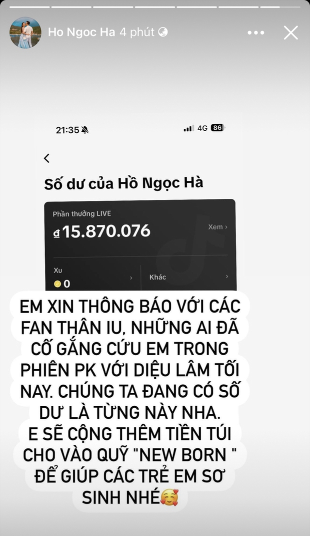 Hồ Ngọc Hà công khai tài khoản MXH có hơn 15 triệu, cô sẽ gửi vào quỹ để hỗ trợ các em bé sơ sinh