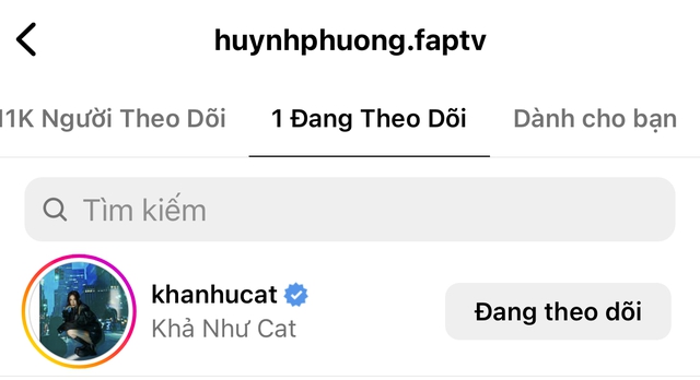 Huỳnh Phương chỉ theo dõi Khả Như trên mạng xã hội