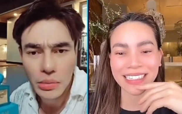 Buổi livestream chung (để bán hàng) của Hồ Ngọc Hà và Lê Dương Bảo Lâm. (Ảnh chụp màn hình)