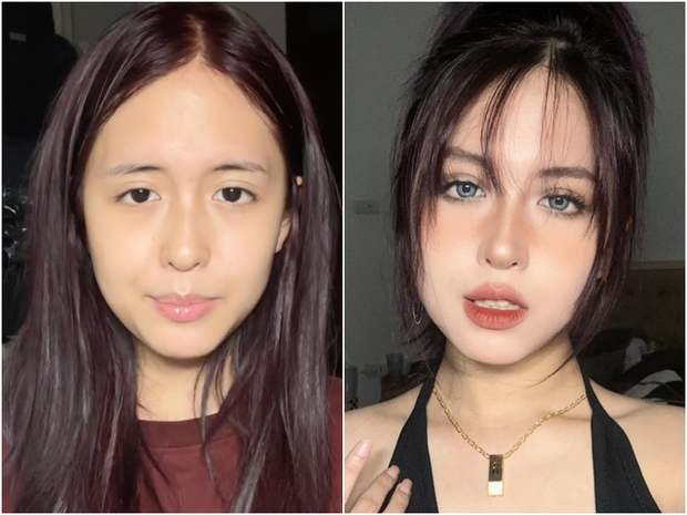 Chuyên làm nội dung make up nên không khó để bắt gặp những clip biến hình của Ngô Phùng Kim Ngân (sinh năm 2003). Khi không có sự hỗ trợ của son phấn, cô nàng có phần kém sắc sảo hơn so với lúc trang điểm netizen vẫn cộng điểm vì làn da không tì vết và bờ môi căng mọng.