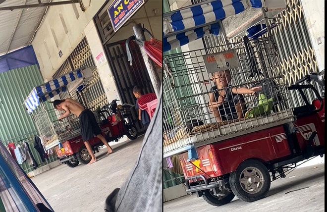 Cảnh ông Nam nhốt con trai trong lồng và đánh bé trong video được chia sẻ trên MXH.