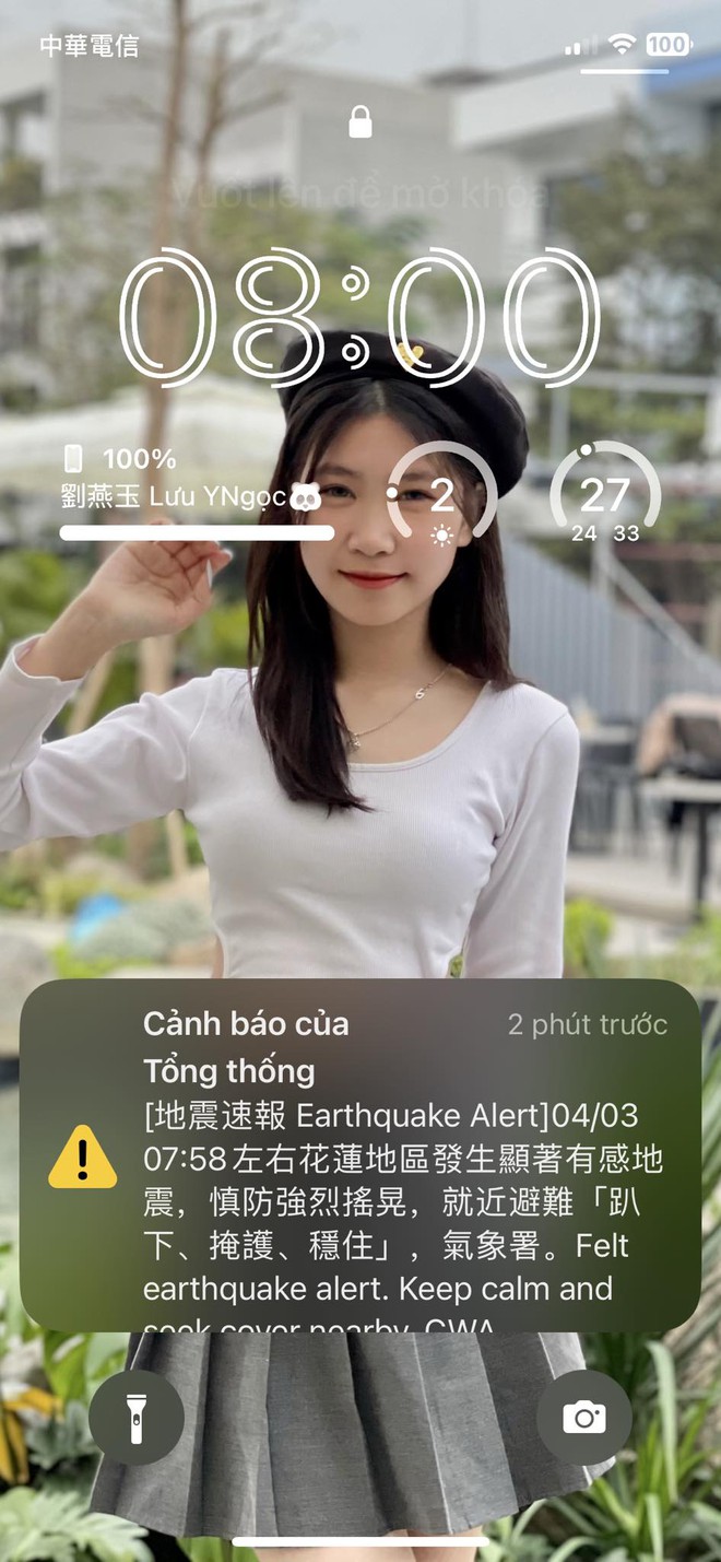 Cảnh báo động đất Ngọc nhận được lúc 7h58, 2 phút trước khi trận động đất diễn ra