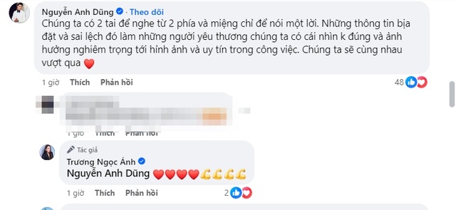 Nguyễn Anh Dũng bình luận dưới chia sẻ của Trương Ngọc Ánh