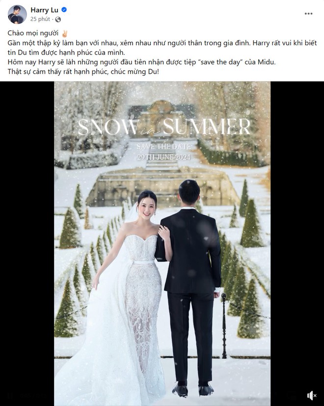 Harry Lu thông báo đã nhận được thiệp mời cưới từ người bạn thân của mình