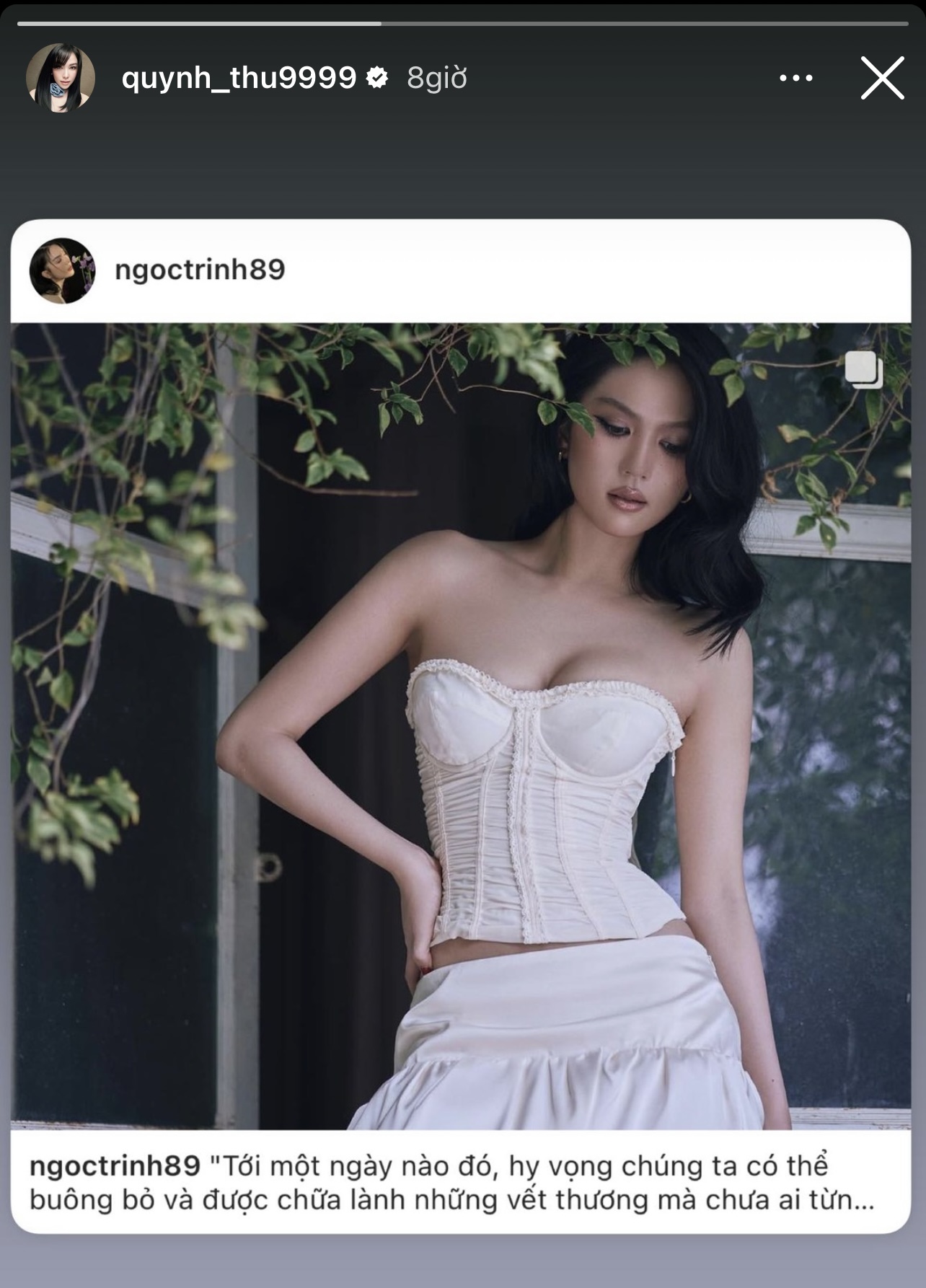 Quỳnh Thư chia sẻ lại bài đăng của người bạn thân Ngọc Trinh giữa lúc vướng tin 