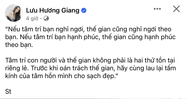 Nữ ca sĩ sinh năm 1983 còn viết dòng trạng thái đầy suy tư, trải lòng về cuộc sống