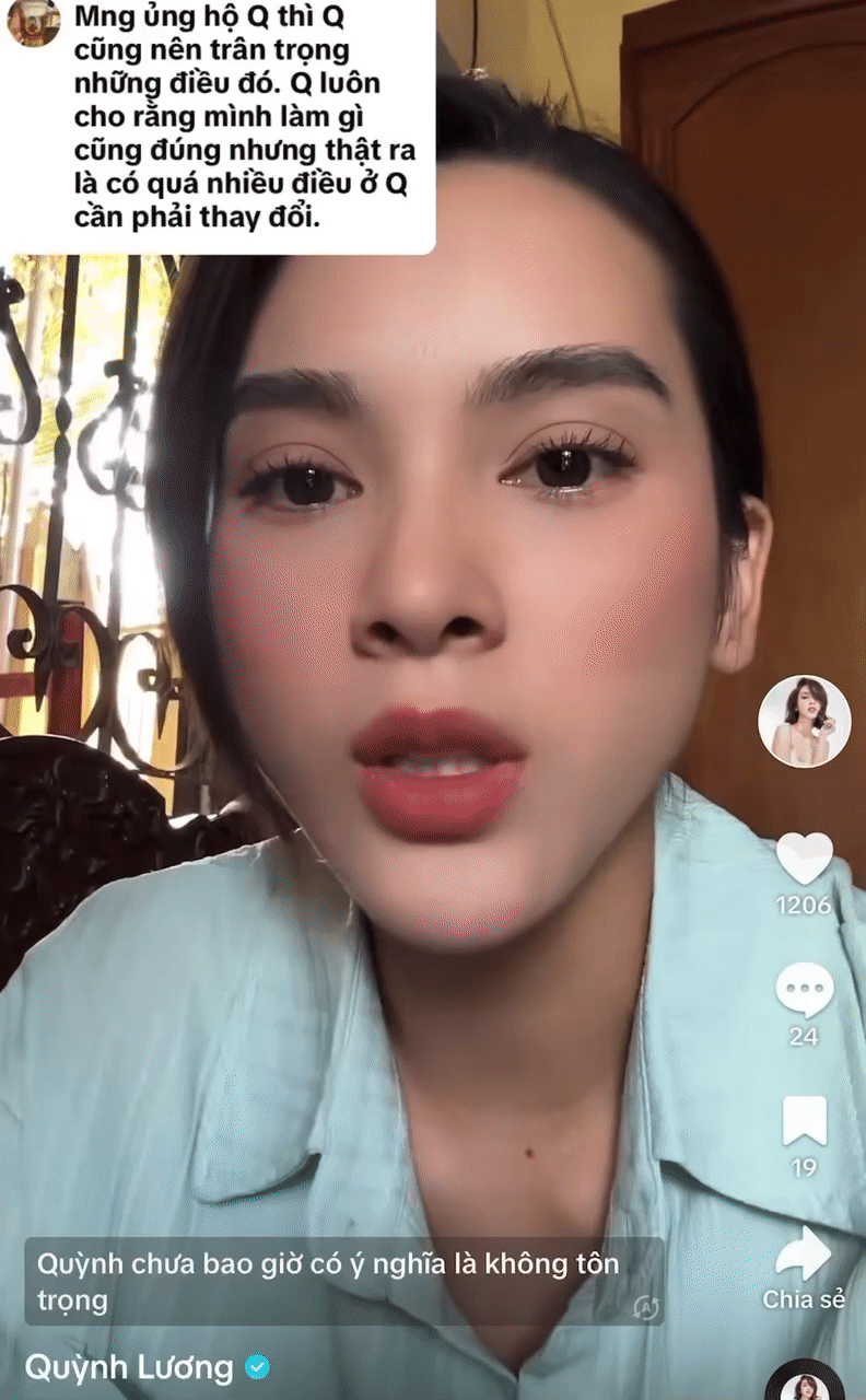Quỳnh Lương từng bị một netizen nhận xét về cách sống và cho rằng hành động của cô chưa tôn trọng khán giả