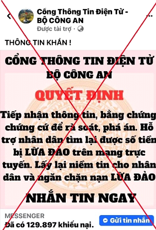 Trang facebook giả mạo Cổng Thông tin điện tử Bộ Công an