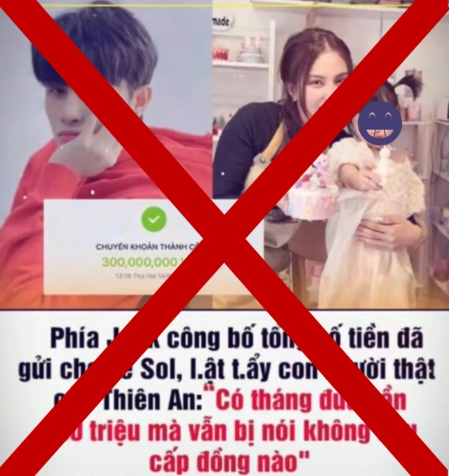 Mạng xã hội xôn xao thông tin được cho là Jack chuyển khoản cho tình cũ Thiên An 300 triệu để chu cấp cho con gái, tuy nhiên đây là tin giả