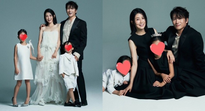 Vợ chồng Lee Bo Young, Ji Sung và hai con trong hình kỷ niệm 10 năm ngày cưới. Ảnh: Instagram.