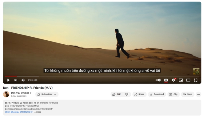 Thành tích MV Đen Vâu sau 1 ngày ra mắt, không tệ nhưng khó có thể xem là bùng nổ.