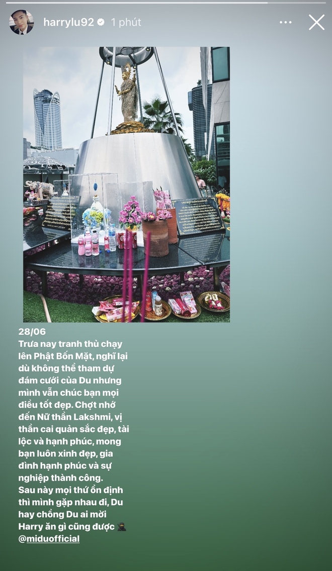 Harry Lu thông báo không tham dự lễ cưới của Midu và chồng thiếu gia vào tối nay