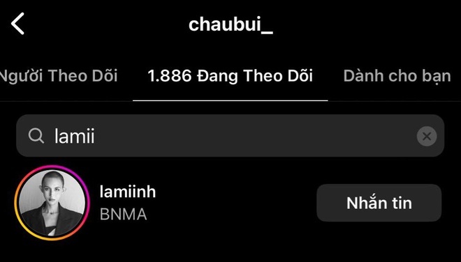 Lâm Minh và Châu Bùi theo dõi nhau trên Instagram