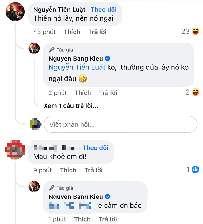 Dưới phần bình luận, diễn viên Tiến Luật còn hài hước trêu đùa với Bằng Kiều