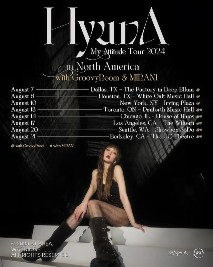 Lịch trình tour diễn ở Bắc Mỹ của HyunA trước đó