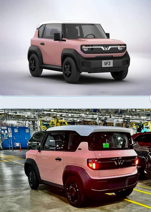 Màu 3D và màu thực tế của VinFast VF 3 màu hồng phấn